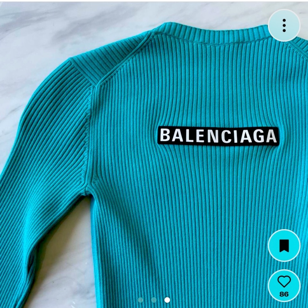 Ribbed stretch long sleeve top balenciaga turquoise